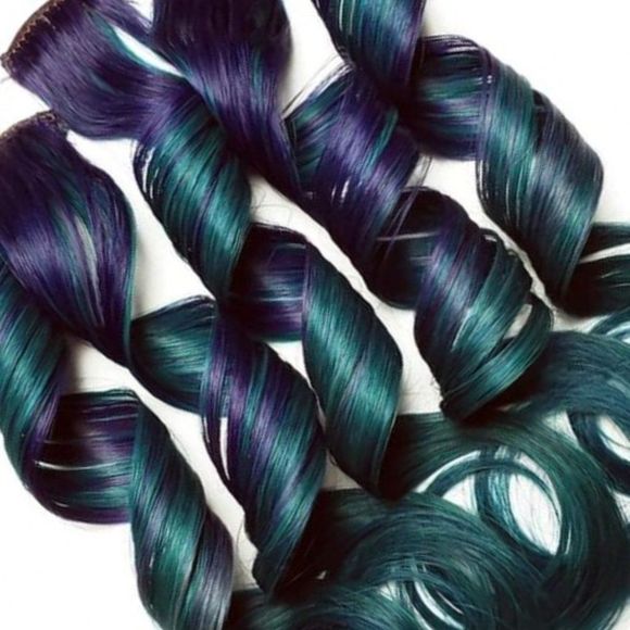 Purple Emerald Green 100% Human Hair Extensions - Picture 1 of 2